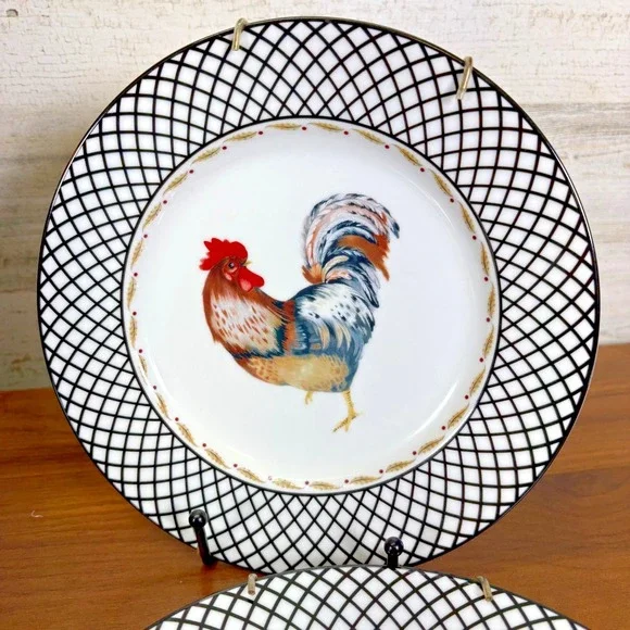 Andrea by Sadek Rooster Hand Painted Porcelain Plates Wall Decor Complete Set 4